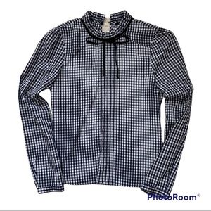 ZARA NWT Gingham Ruffle Neck Velvet Ribbon Bow Ties Blouse Women’s Size XS